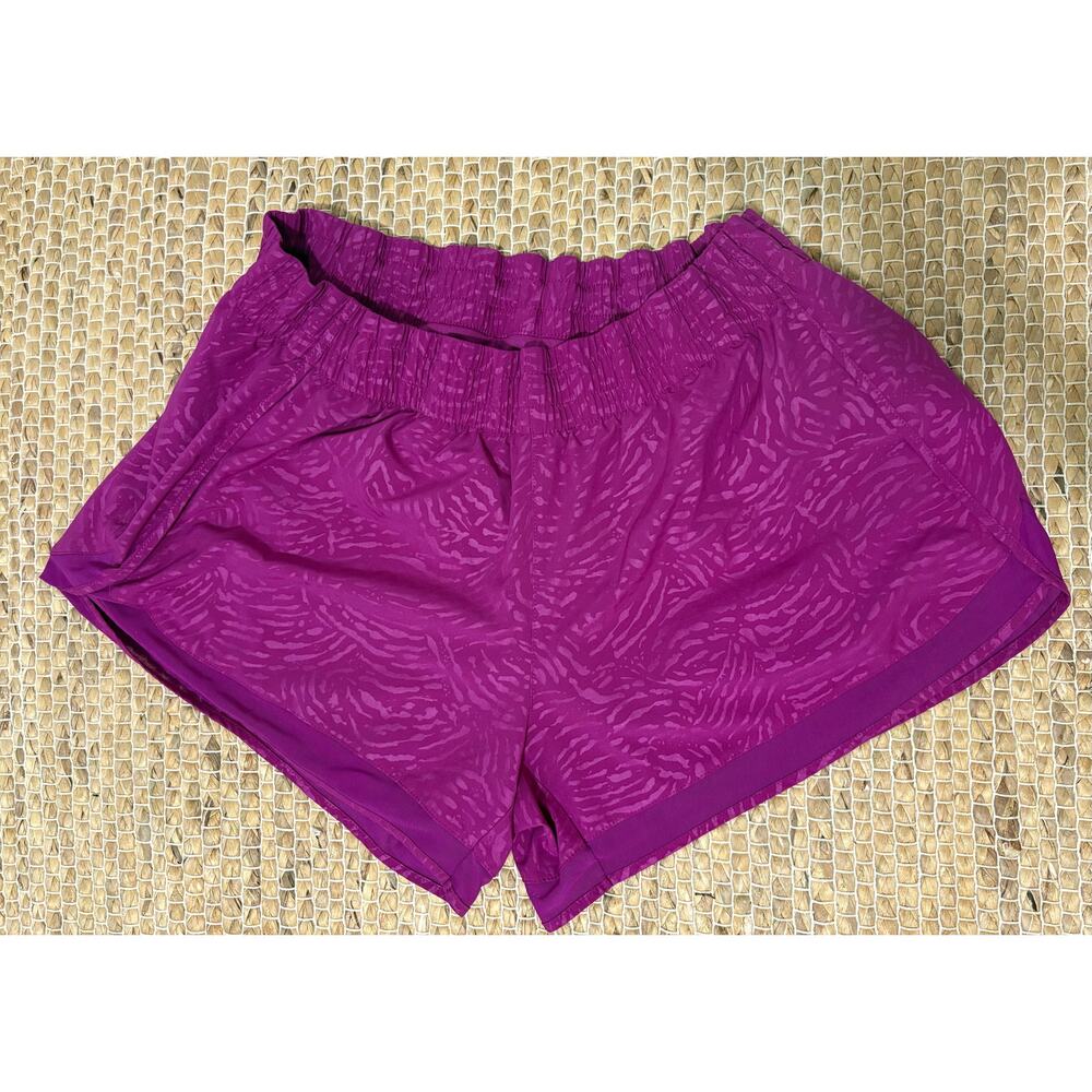 Athleta XL Printed Mesh Racer Run Shorts 4 Purple Pink Athletic